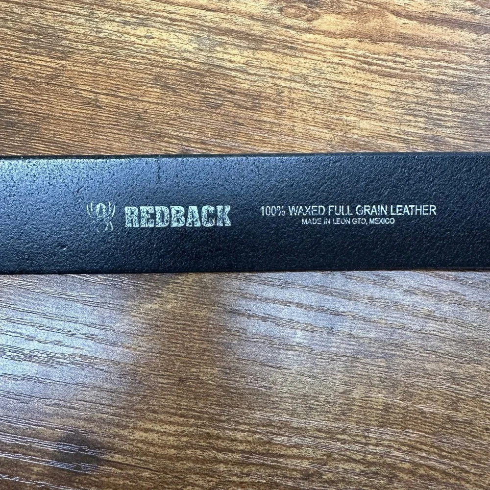 Redback Mens Black Waxed Full Grain Leather Work Belt Size 38 Made in Mexico